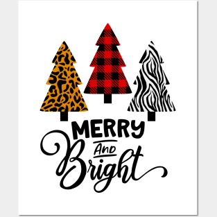 Merry And Bright Patterned Christmas Tree Posters and Art